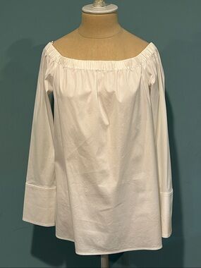 Lafayette 148 New York Sea Amy Off Shoulder Bell Sleeve Blouse size Medium White